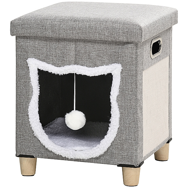Katzenhaus mit Kissen und Spielball grau (Farbe: grau)