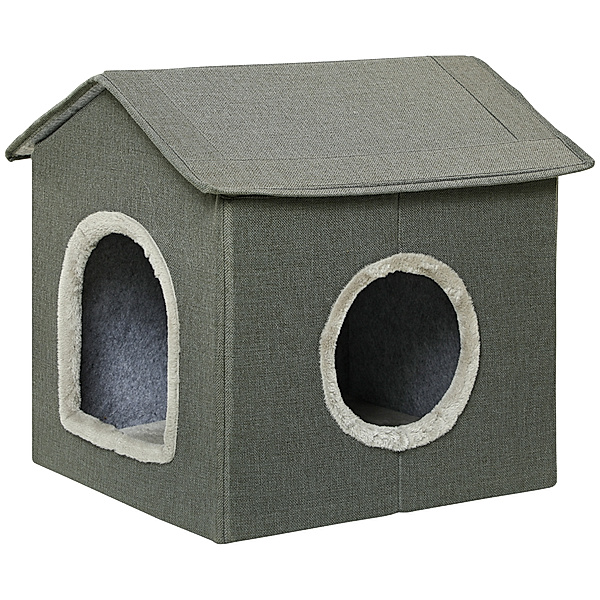 Katzenhaus mit weichem Kissen grau (Farbe: grau)