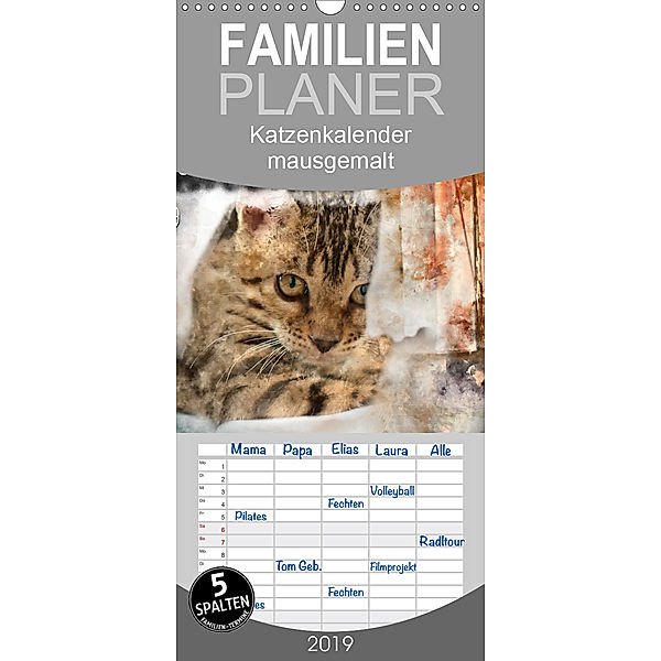 Katzenkalender mausgemalt - Familienplaner hoch (Wandkalender 2019 , 21 cm x 45 cm, hoch), Sylvio Banker