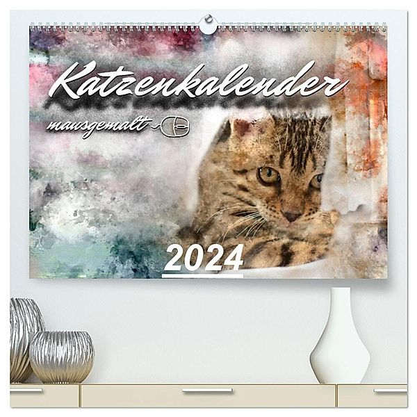Katzenkalender mausgemalt (hochwertiger Premium Wandkalender 2024 DIN A2 quer), Kunstdruck in Hochglanz, Sylvio Banker