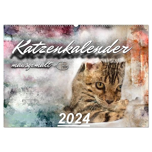Katzenkalender mausgemalt (Wandkalender 2024 DIN A2 quer), CALVENDO Monatskalender, Sylvio Banker