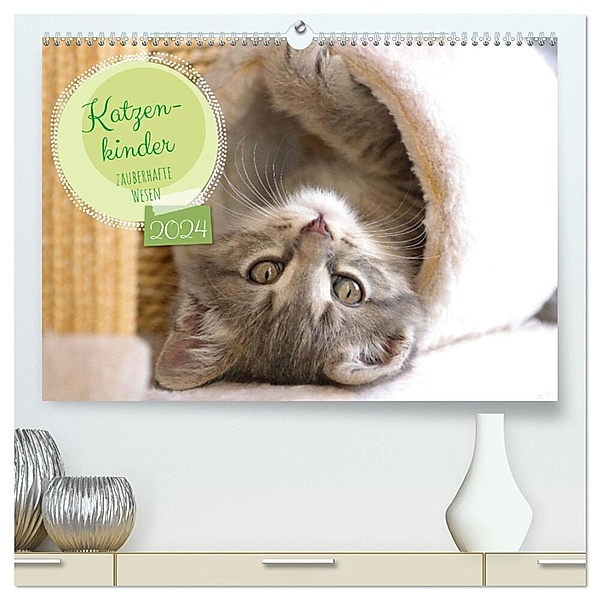 Katzenkinder - zauberhafte Wesen (hochwertiger Premium Wandkalender 2024 DIN A2 quer), Kunstdruck in Hochglanz, Angela Merk