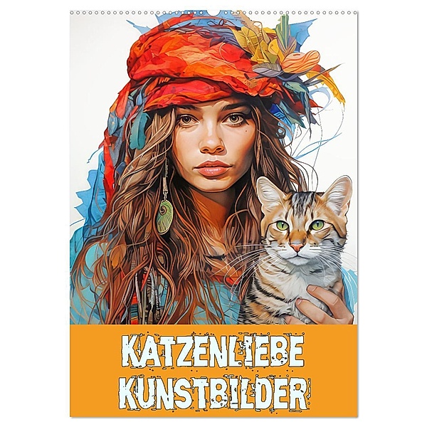 Katzenliebe Kunstbilder (Wandkalender 2024 DIN A2 hoch), CALVENDO Monatskalender, Calvendo, Liselotte Brunner-Klaus