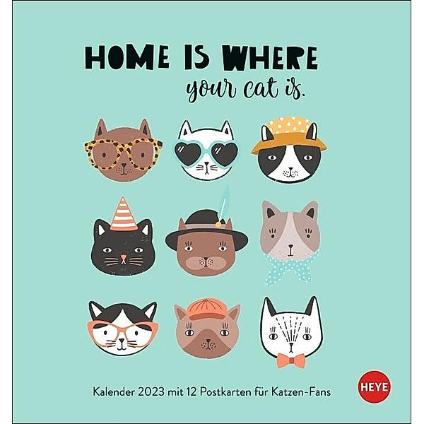 Katzensprüche Postkartenkalender 2023. Weisheiten über Samtpfoten in einem kleinen Kalender voll typografischer Details.