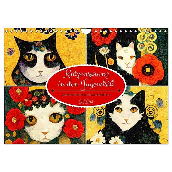Katzensprung in den Jugendstil (Wandkalender 2024 DIN A4 quer), CALVENDO Monatskalender, Anja Frost