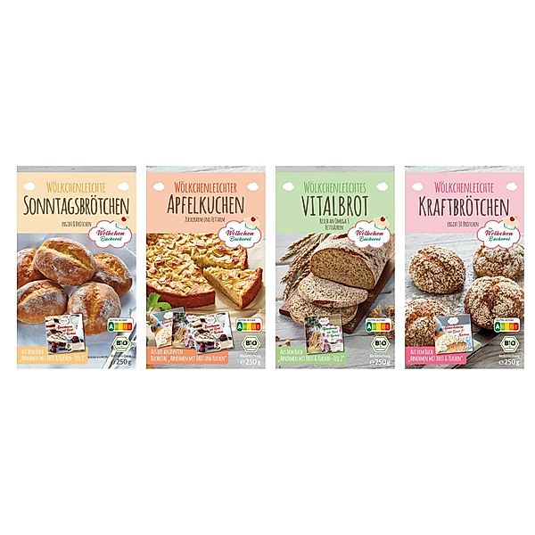 Kennenlernset Backmischungen Bio von Wölkchenbäckerei (4 x 250 g)