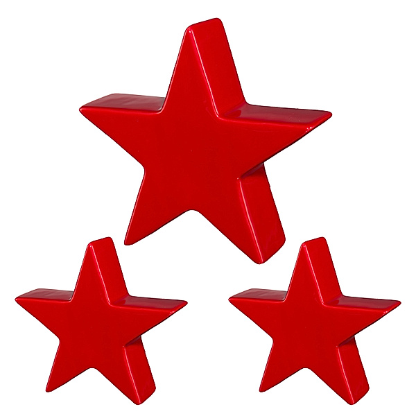 Keramik Sterne RED CHRISTMAS in rot, 3er-Set, 2 x klein, 1 x groß
