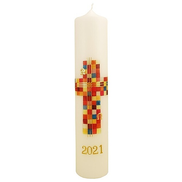 Kerze Buntes Kreuz 2021, Marion Piegenschke