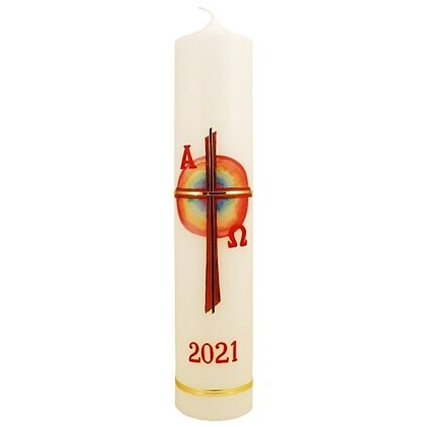 Kerze Kreuz / Regenbogen 2021, Marion Piegenschke