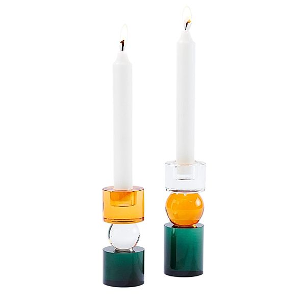 Kerzenständer-Set, 2-tlg. Crystal Grün/Orange
