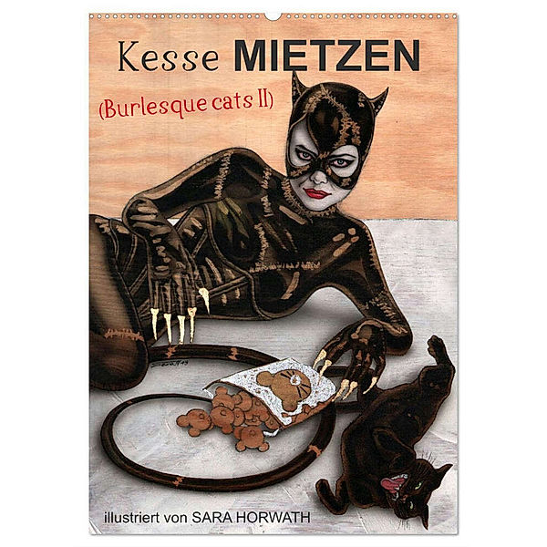 Kesse Mietzen - Burlesque cats II - mit flotten Linien gezeichnete Pin-up Katzen (Wandkalender 2024 DIN A2 hoch), CALVENDO Monatskalender, Sara Horwath Burlesqe up your wall