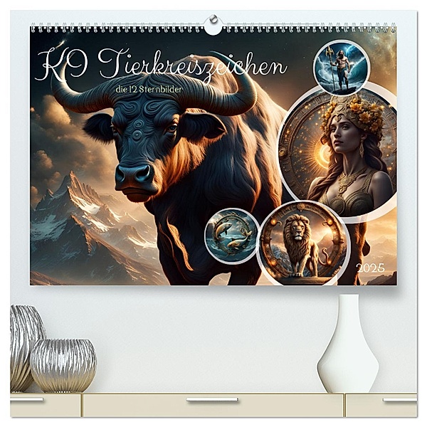 KI Tierkreiszeichen (hochwertiger Premium Wandkalender 2025 DIN A2 quer), Kunstdruck in Hochglanz, Calvendo, Claudia Schimmack