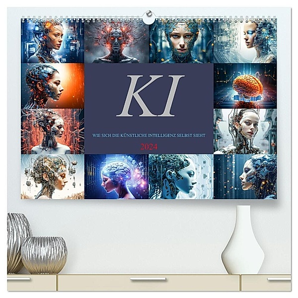 KI - Wie sich die künstliche Intelligenz selbst sieht (hochwertiger Premium Wandkalender 2024 DIN A2 quer), Kunstdruck in Hochglanz, Dirk Meutzenr