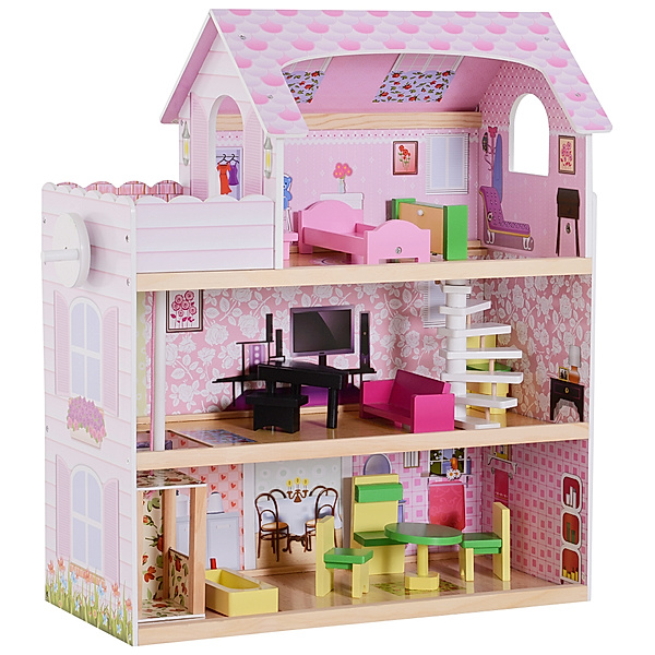 Homcom Kinder Puppenhaus mit Möbeln