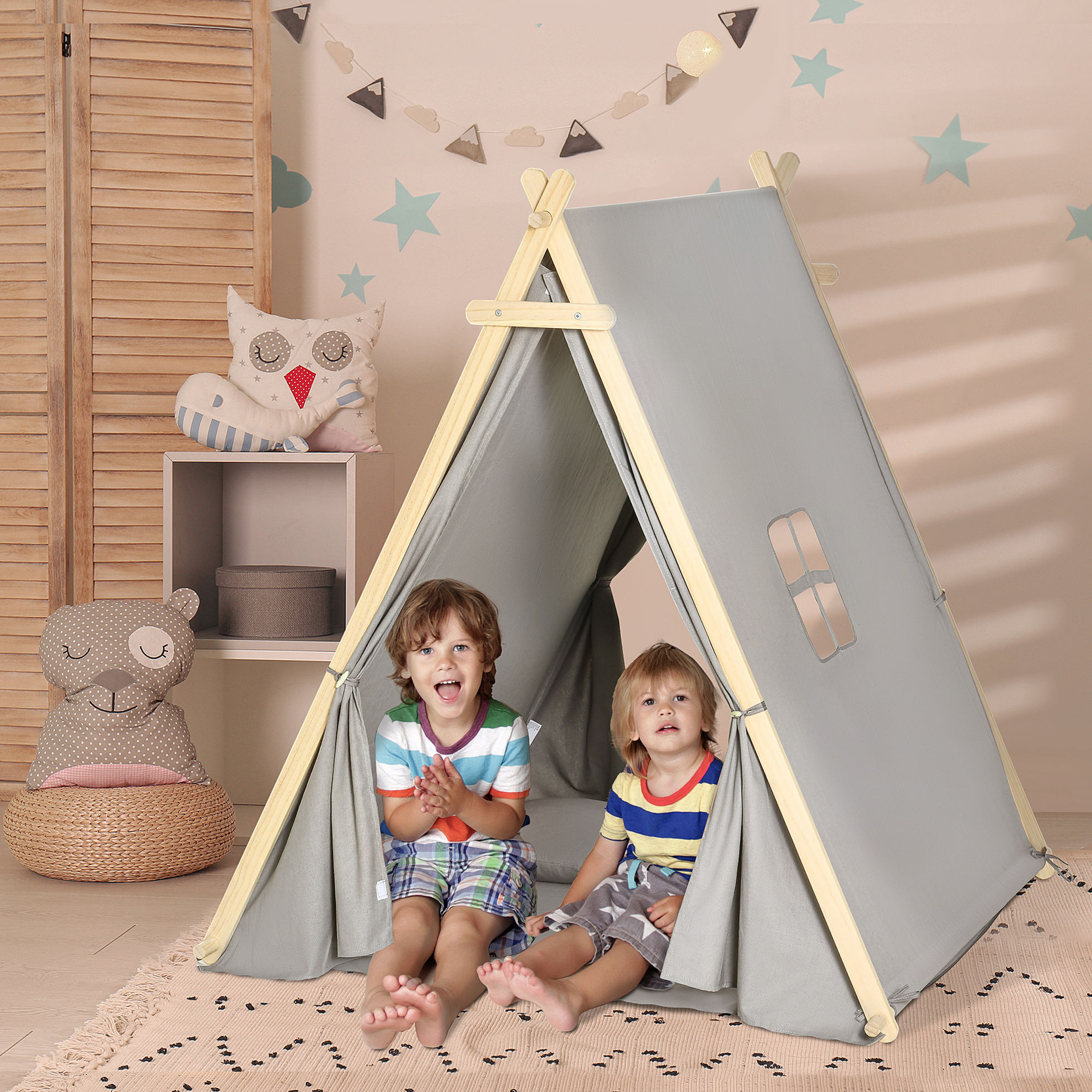 Kinder Tipi Zelt mit Kissen, Bodenmatte und Aufbewahrungstasche grau Farbe:  grau | Weltbild.de