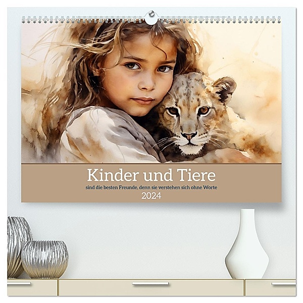 Kinder und Tiere (hochwertiger Premium Wandkalender 2024 DIN A2 quer), Kunstdruck in Hochglanz, Calvendo, Daniela Tapper