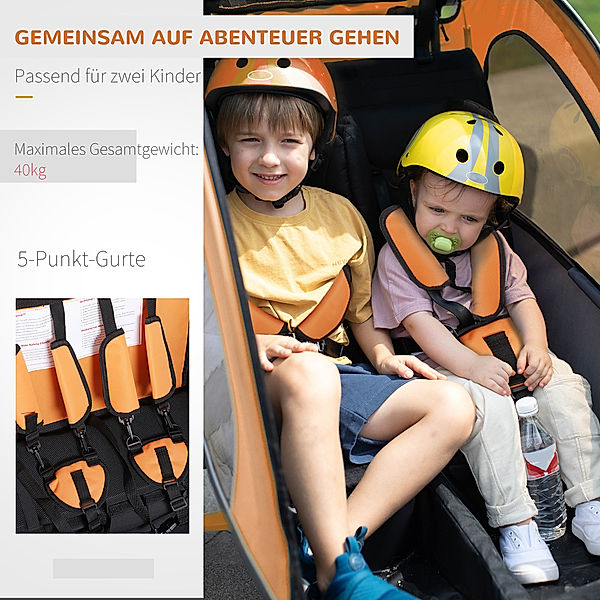 Homcom Kinderanhänger für 2 mit Reflektoren (Farbe: orange)