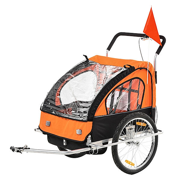 Homcom Kinderfahrradanhänger mit Regenschutz (Farbe: orange-schwarz)