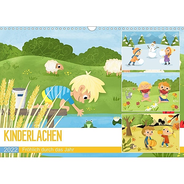 KINDERLACHEN - Fröhlich durch das Jahr - Ein Kinderkalender (Wandkalender 2022 DIN A3 quer), katelein