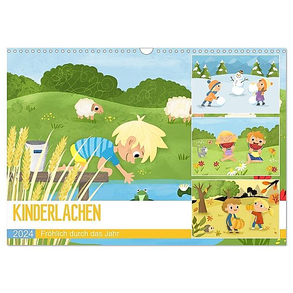 KINDERLACHEN - Fröhlich durch das Jahr - Ein Kinderkalender (Wandkalender 2024 DIN A3 quer), CALVENDO Monatskalender, katelein