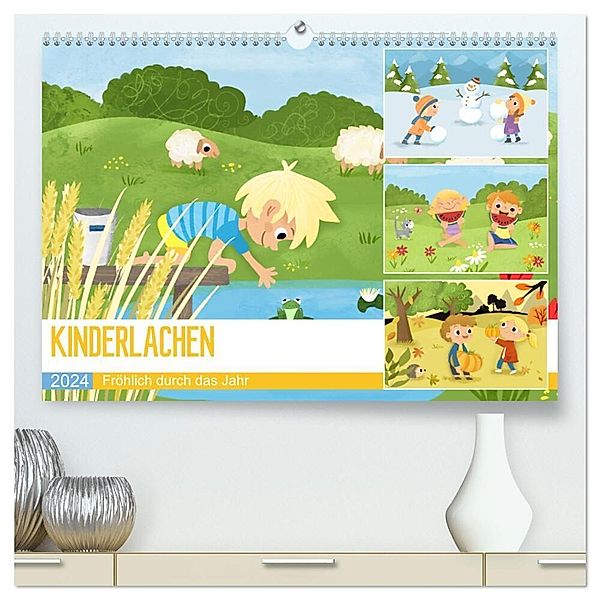 KINDERLACHEN - Fröhlich durch das Jahr - Ein Kinderkalender (hochwertiger Premium Wandkalender 2024 DIN A2 quer), Kunstdruck in Hochglanz, katelein