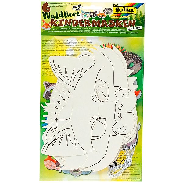 folia Kindermasken WALDTIERE 6-teilig zum Bemalen in weiss