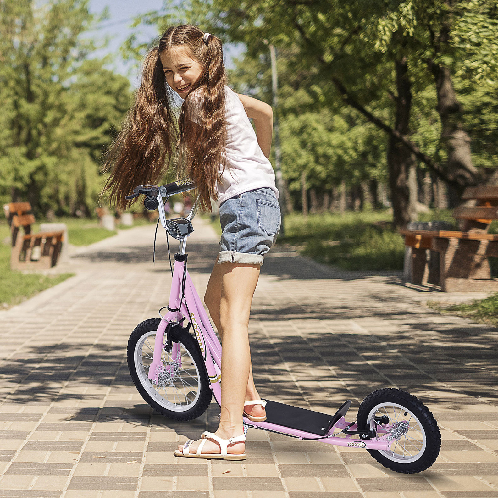 Kinderroller mit Luftbereifung und Handbremse Farbe: pink | Weltbild.de