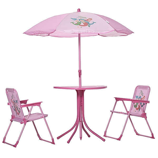 Outsunny Kindersitzgruppe mit Tisch und Sonnenschirm (Farbe: rosa)