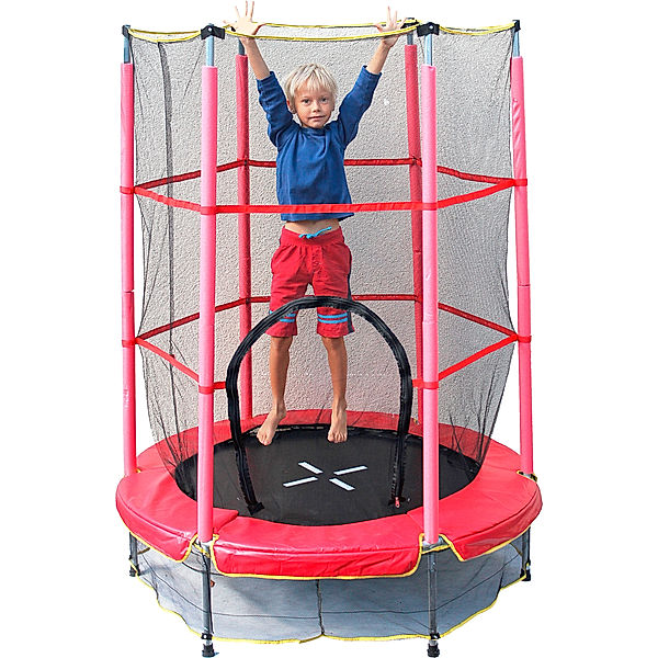 Kindertrampolin mit Netz, Ø 140 cm (Farbe: rot)