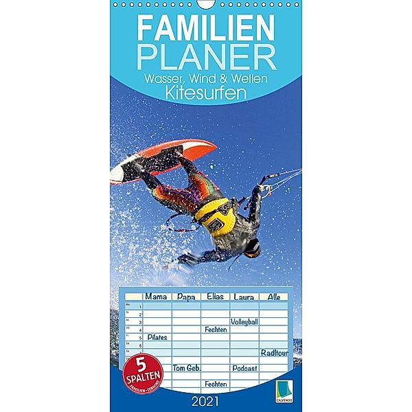 Kitesurfen: Wasser, Wind und Wellen - Familienplaner hoch (Wandkalender 2021 , 21 cm x 45 cm, hoch), Calvendo