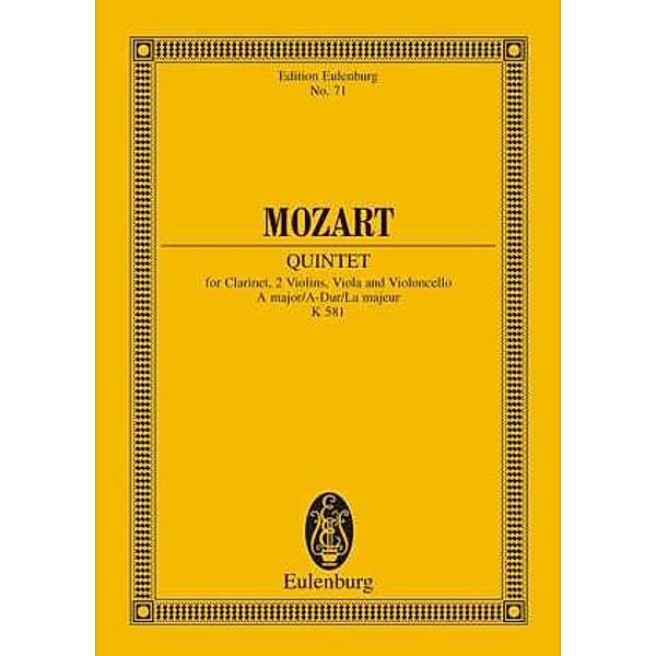 Klarinettenquintett A-Dur KV 581 für Klarinette, 2 Violinen, Viola und Violoncello, Partitur, Quintet A-Dur