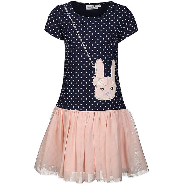 happy girls Kleid PASTEL PINK RABBIT in navy/rose