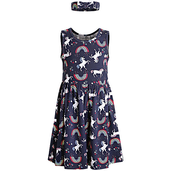 happy girls Kleid RAINBOWS & UNICORNS ärmellos mit Haarband in navy