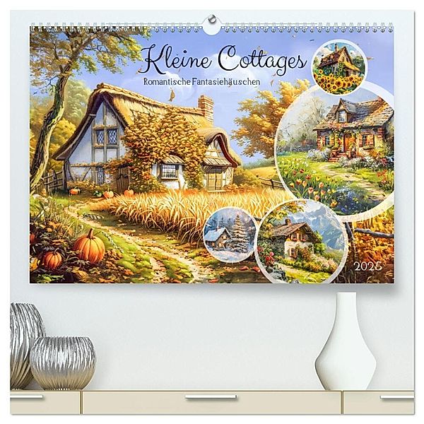 Kleine Cottages - Romantische Fantasiehäuschen (hochwertiger Premium Wandkalender 2025 DIN A2 quer), Kunstdruck in Hochglanz, Calvendo, Anja Frost