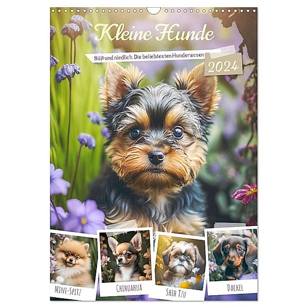 Kleine Hunde. Süß und niedlich. Die beliebtesten Hunderassen (Wandkalender 2024 DIN A3 hoch), CALVENDO Monatskalender, Rose Hurley
