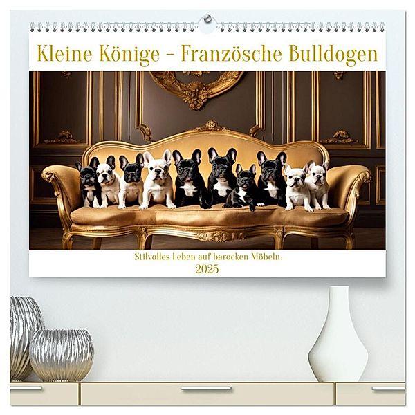 Kleine Könige - Französische Bulldoggen (hochwertiger Premium Wandkalender 2025 DIN A2 quer), Kunstdruck in Hochglanz, Calvendo, Claudia Kleemann