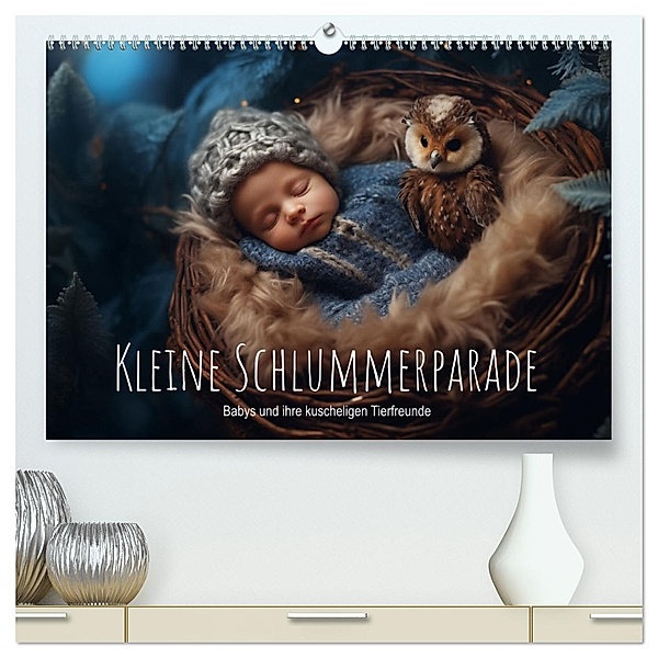 Kleine Schlummerparade: Babys und ihre kuscheligen Tierfreunde (hochwertiger Premium Wandkalender 2025 DIN A2 quer), Kunstdruck in Hochglanz, Calvendo, artefacti