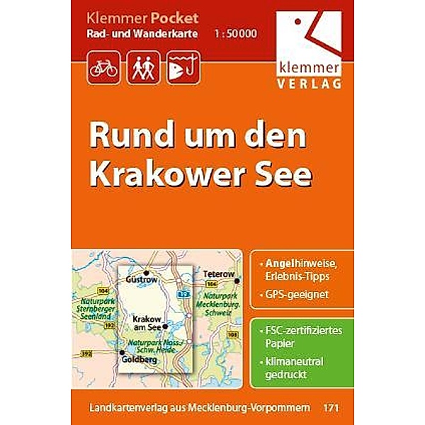 Klemmer Pocket Rad- und Wanderkarte Rund um den Krakower See 1 : 50 000