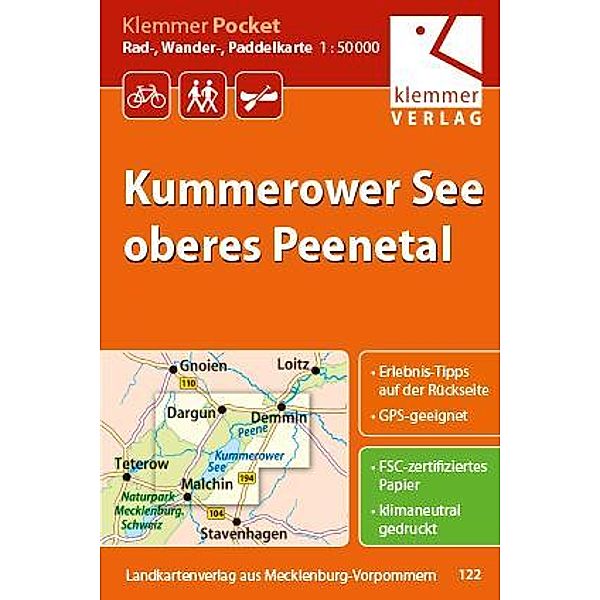 Klemmer Pocket Rad-, Wander- und Paddelkarte Kummerower See - oberes Peenetal