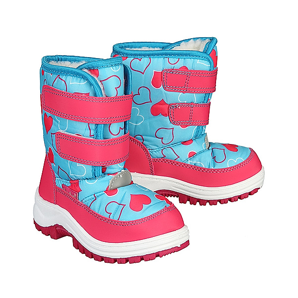 Playshoes Klett-Boots SNOW HEARTS gefüttert in blau/pink