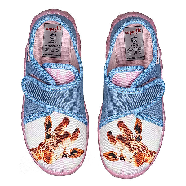 Superfit Klett-Hausschuhe GIRAFFE in hellblau/pink