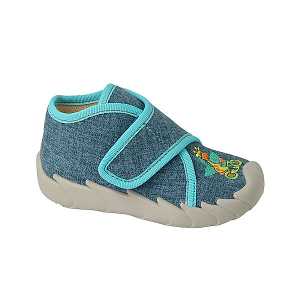 elefanten Klett-Hausschuhe SKIPP in navy/turquoise