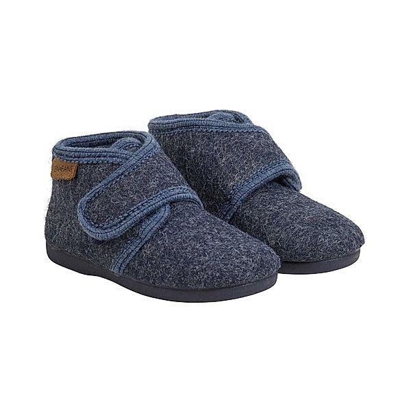 En Fant Klett-Hausschuhe WOOL VELCRO in navy melange