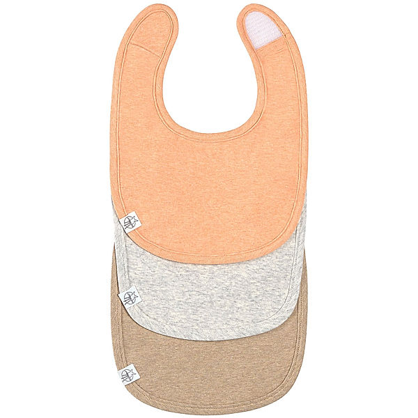 LÄSSIG klett-Lätzchen COTTON UNI 3er Set in apricot/grau/beige