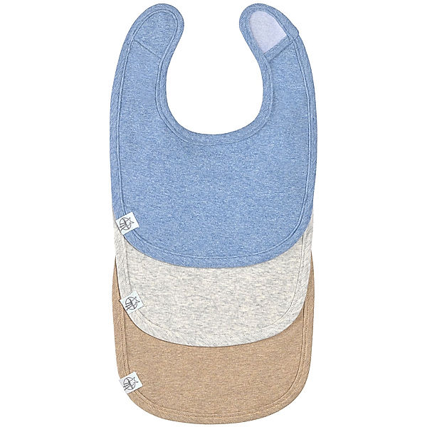 LÄSSIG Klett-Lätzchen COTTON UNI 3er Set in beige/blau/grau