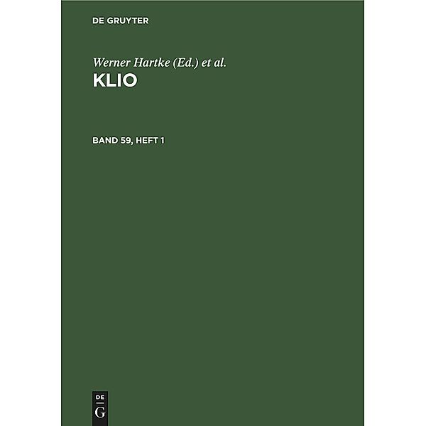 Klio. Band 59, Heft 1