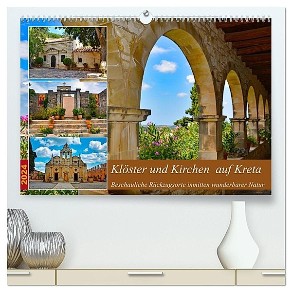 Klöster und Kirchen auf Kreta (hochwertiger Premium Wandkalender 2024 DIN A2 quer), Kunstdruck in Hochglanz, Claudia Kleemann