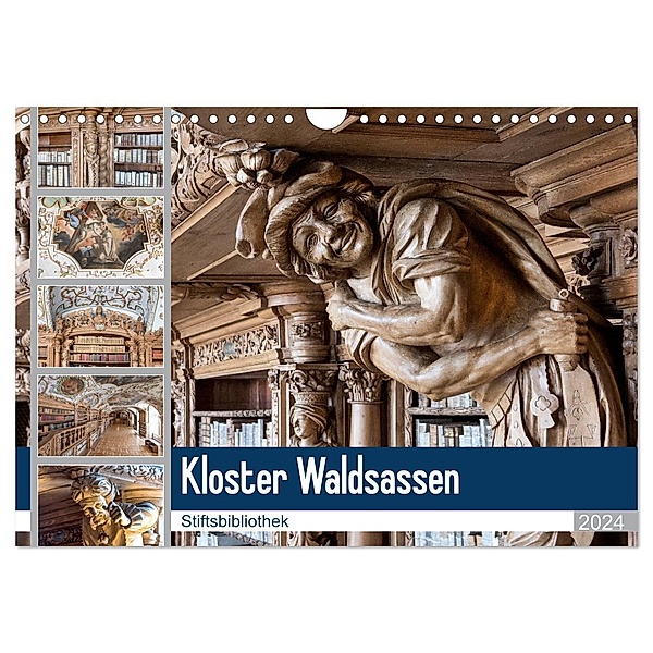 Kloster Waldsassen Stiftsbibliothek (Wandkalender 2024 DIN A4 quer), CALVENDO Monatskalender, Bodo Schmidt