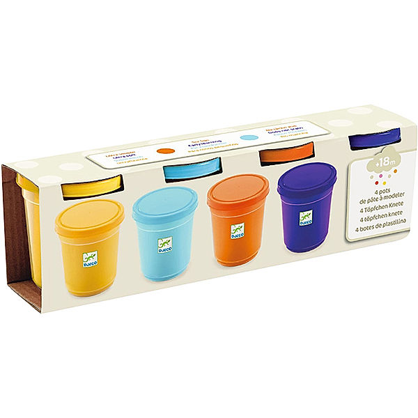 Djeco Knet-Dosen 3-6 PLAY DOGH 4er-Pack in gelb/blau/orange/lila