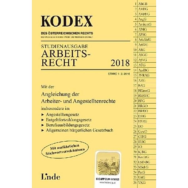 KODEX Arbeitsrecht 2018, Studienausgabe (f. Österreich), Gerda Ercher-Lederer